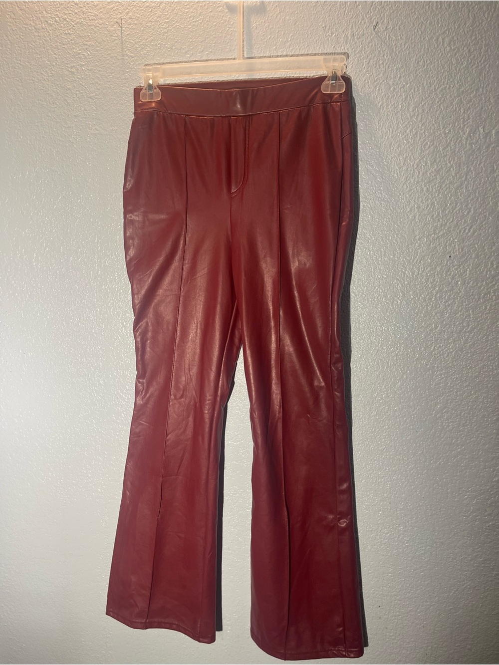 shosho Faux Leather Flare Pants - Burgundy